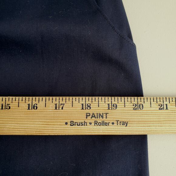 VTG Talbots Classic Stretch Cotton Pencil Skirt 12 Navy Blue Gold Neutral Career - Picture 9 of 11